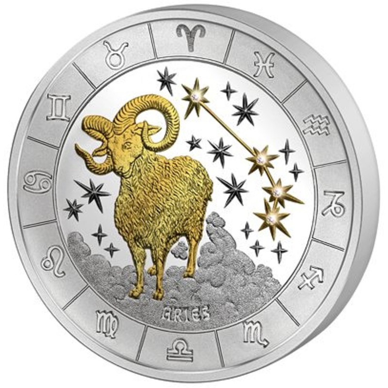 Серебряная  монета Руанды "Знаки Зодиака. Овен" 2009 г.в., 93,3 г чистого серебра (Проба 0,999)