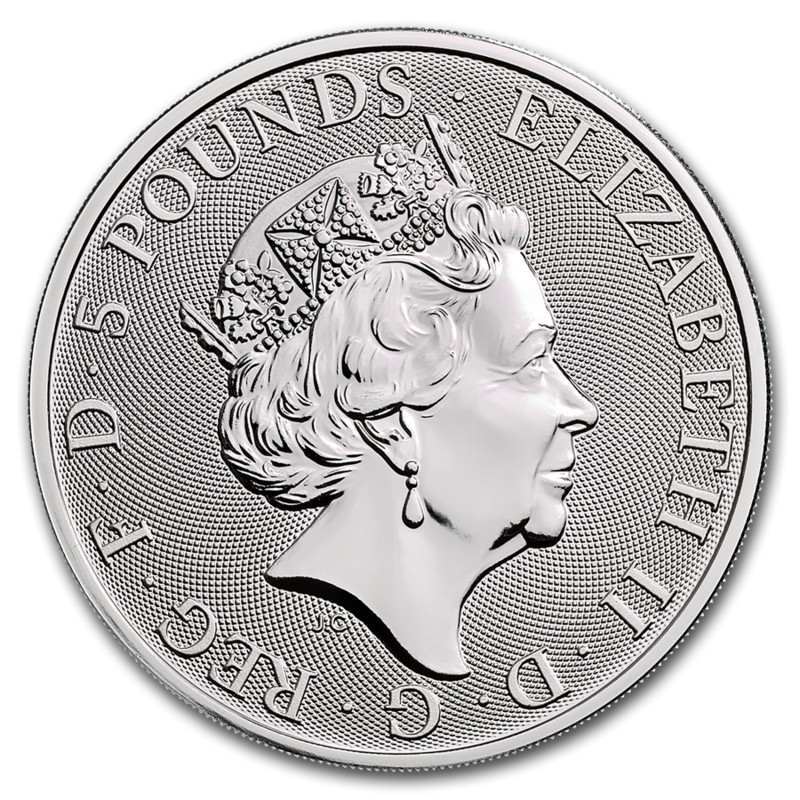 Серебряная монета Великобритании «Йель Бофорта» 2019 г.в., 62.2 г чистого серебра (проба 0.9999)