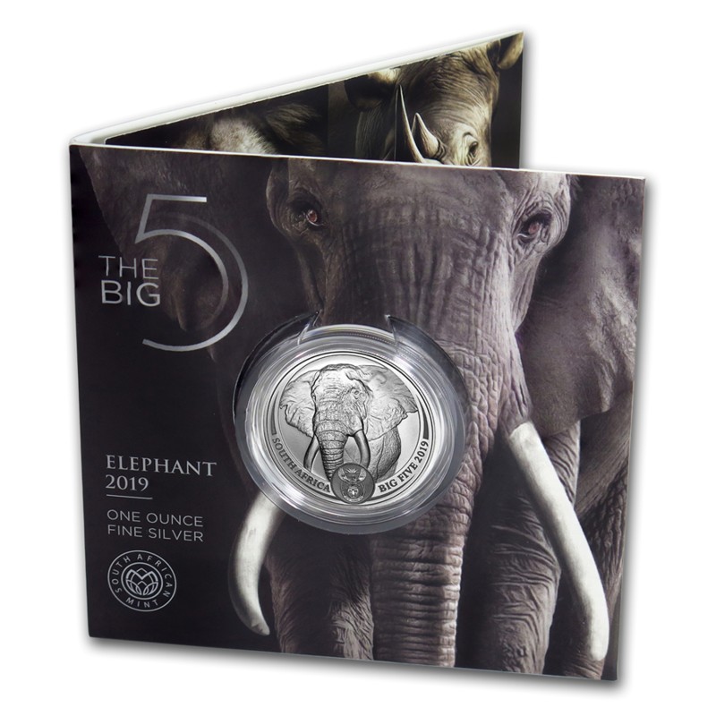 Серебряная монета ЮАР "Большая пятерка: Слон" 2019 г.в., 31,1 г чистого серебра (Проба 0,999)