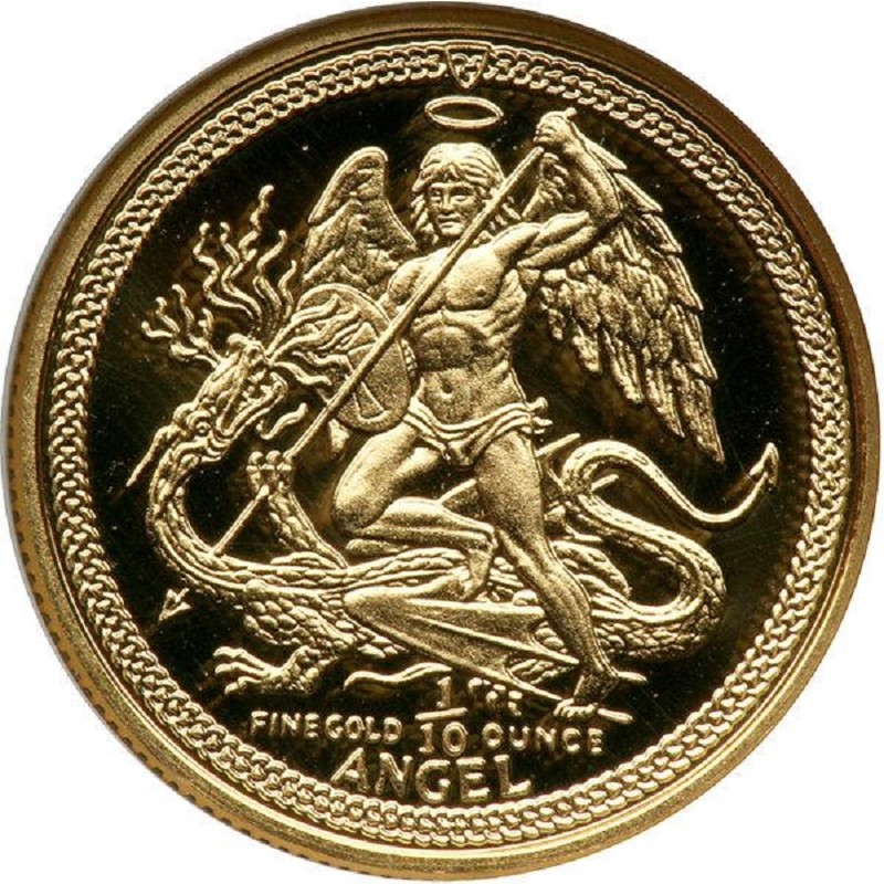 Золотая монета Острова Мэн «Ангел, сражающийся с драконом», 3,11 г чистого золота (Проба 0,9999)
