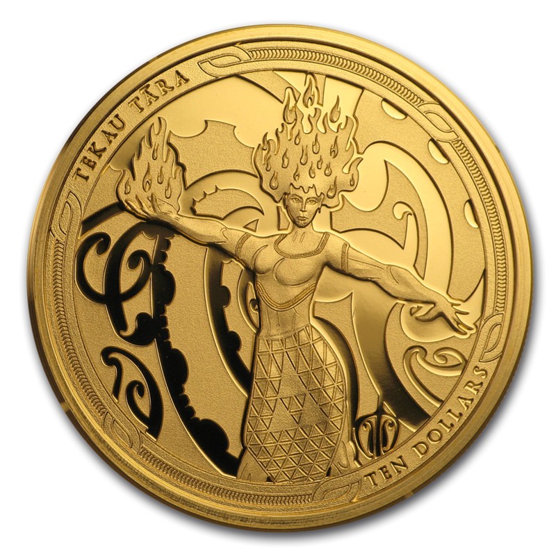 Набор из 2-х золотых монет Новой Зеландии "Мауи и Богиня Огня" 2019 г.в., 2*15,55 г чистого золота (Проба 0,9999)