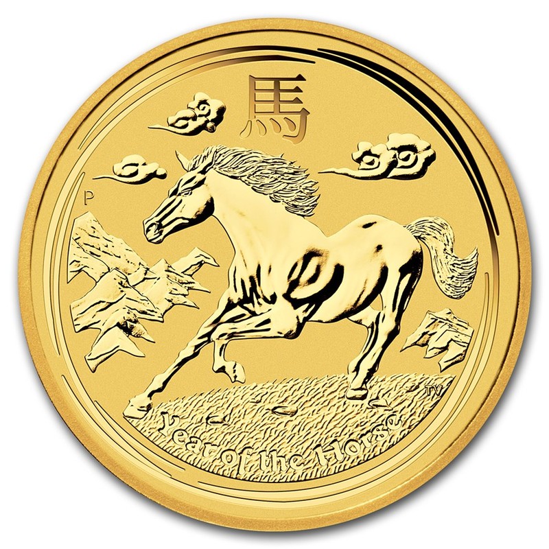 Золотая монета Австралии Лунар II Год Лошади, 2014 г.в., 7,78 г. чистого золота (проба 0,9999)