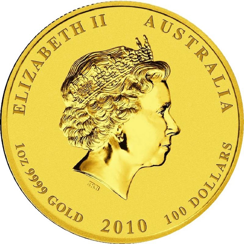 Золотая монета Австралии "Лунный календарьII - Год Тигра"  2010 г.в., 1 тройская унция (31,1 г) чистого золота (проба 0,9999)