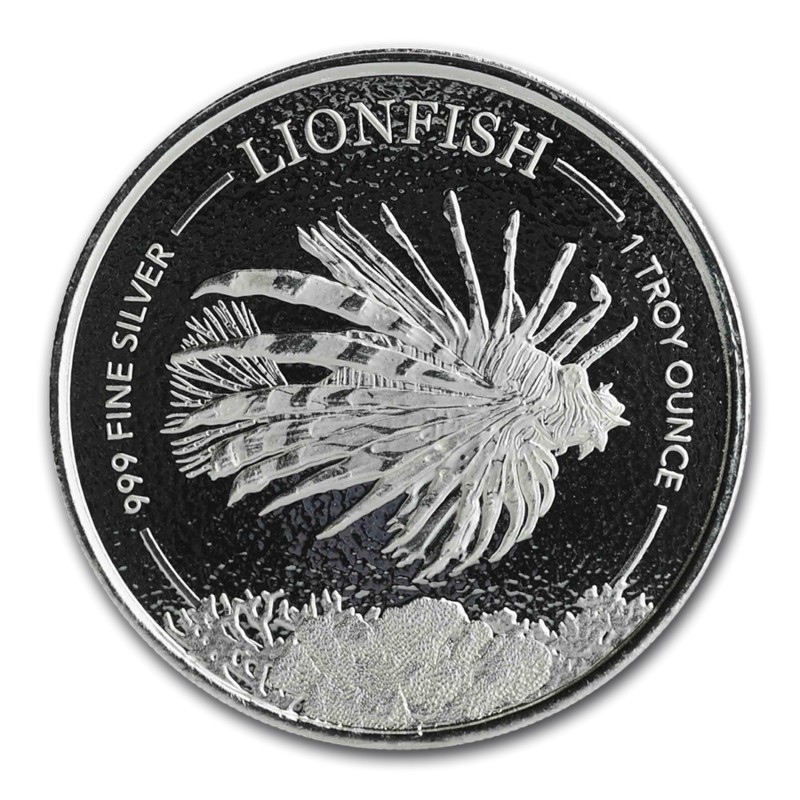 Серебряная монета Барбадоса "Рыба-лев" 2019 г.в., 31,1 г чистого серебра (Проба 0,999)