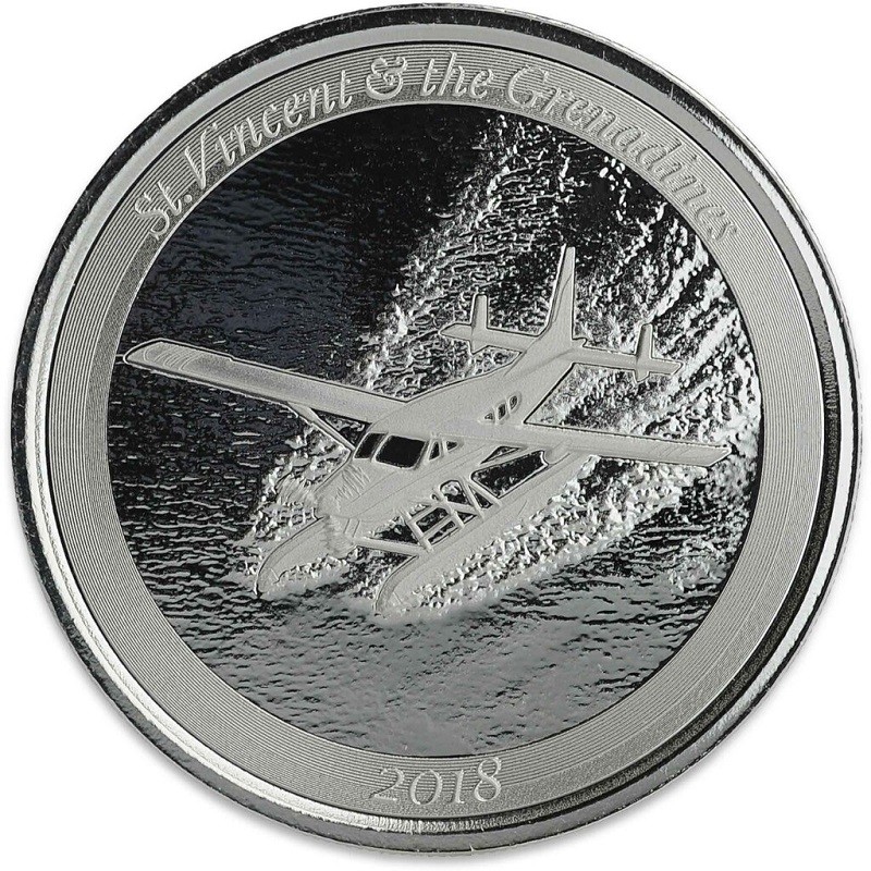 Серебряная монета Сент-Винсент и Гренадины "Гидросамолет" 2018 г.в., 31,1 г чистого серебра (Проба 0,999)
