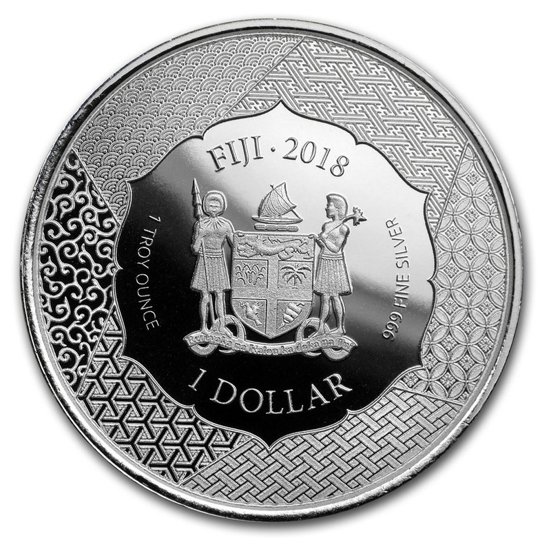 Серебряная монета Фиджи "Самурай Тайра-но Киёмори" 2018 г.в., 31,1 г чистого серебра (Проба 0,999)