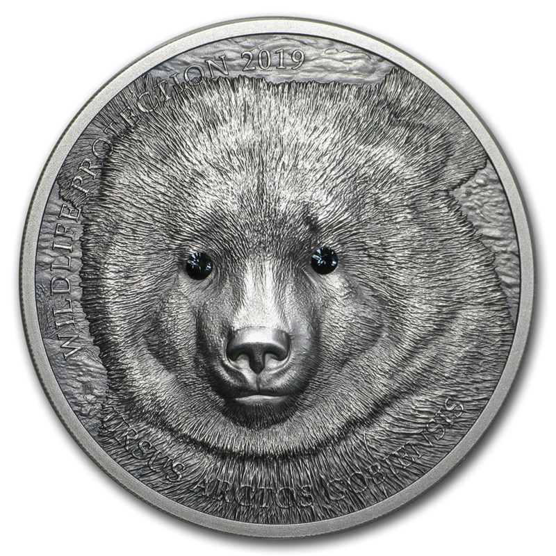 Серебряная монета Монголии "Медведь Гоби"  2019 г.в., 31,1 г чистого серебра (Проба 0,999)