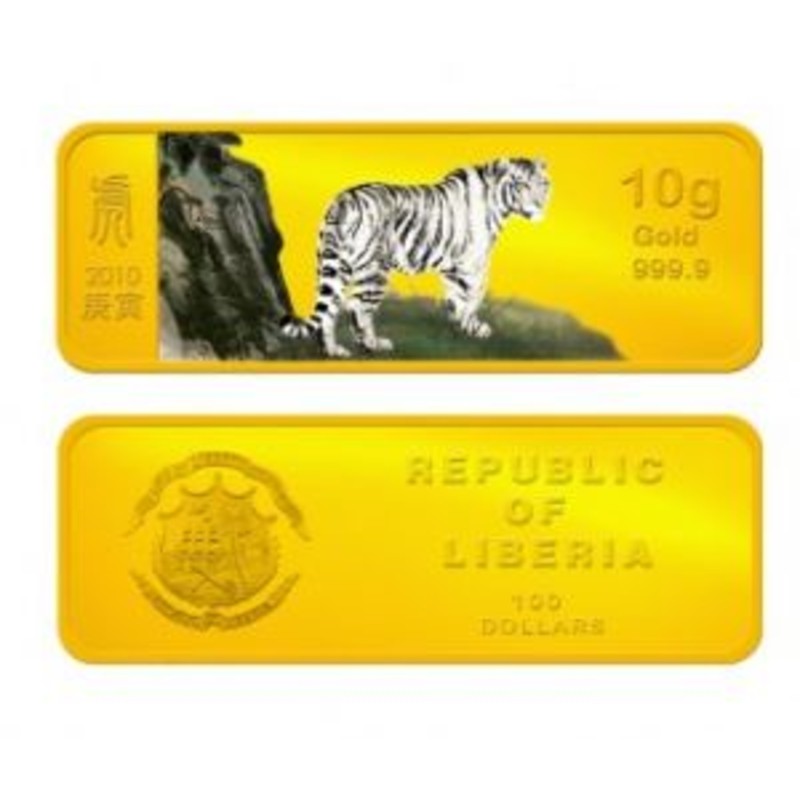 Золотая монета "Год тигра" 2010г., 10 гр чистого золота (проба 0,9999)