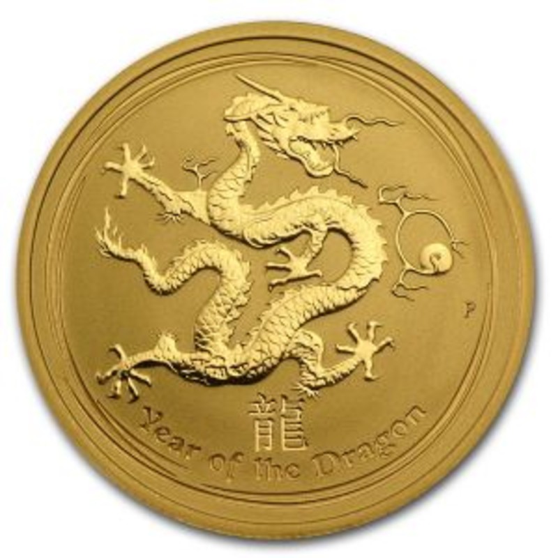 Золотая монета Австралии Лунар II - Год Дракона, 2012 г., 15,55 г чистого золота (Проба 0,9999)
