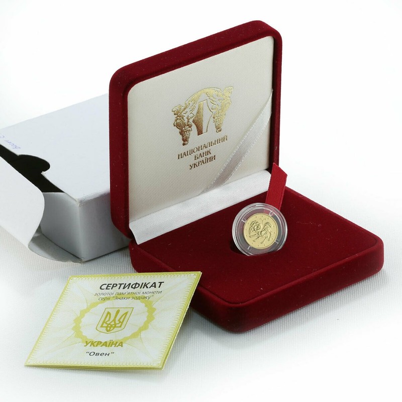 Золотая монета Украины "Знаки Зодиака. Овен" 2006 г.в., 1,24 г чистого золота (Проба 0,9999)