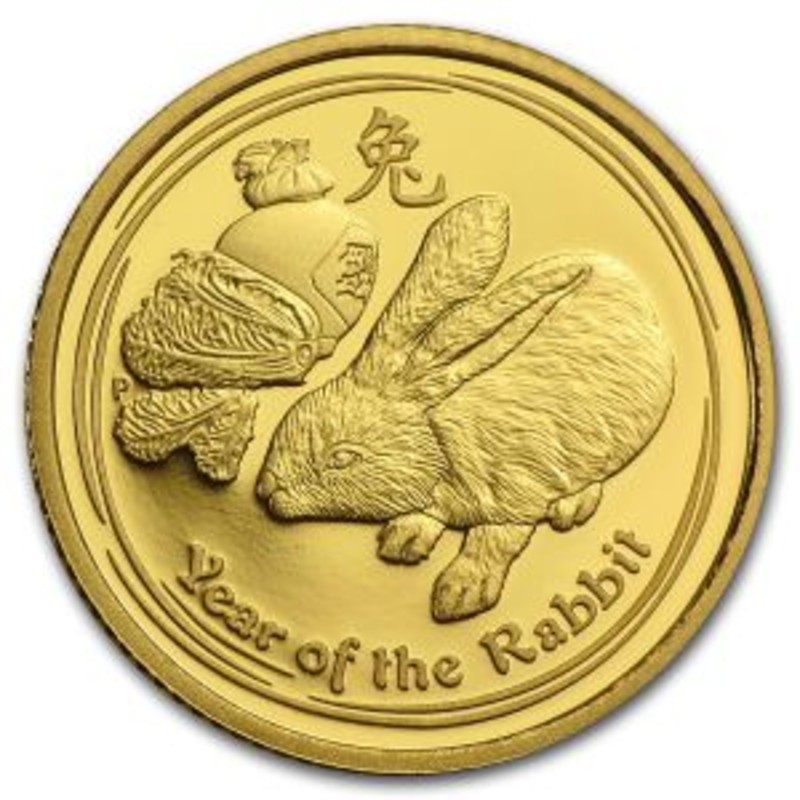 Золотая монета Австралии "Лунар II -  год Кролика" 2011 г.в. (пруф), 3.11 г чистого золота (Проба 0,9999)