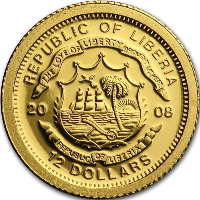 Набор из 26-ти золотых монет Либерии "Европейская коллекция" 2008 г.в., 26*0.62 г чистого золота (Проба 0,999)