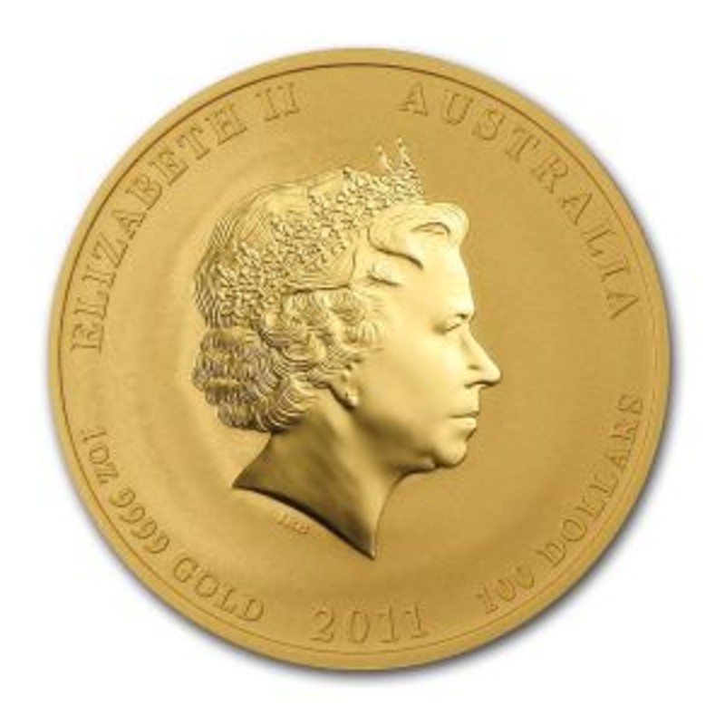 Золотая монета Австралии "Лунар II - год Кролика" 2011 г.в.,  31,1 г чистого золота (проба 0,9999)
