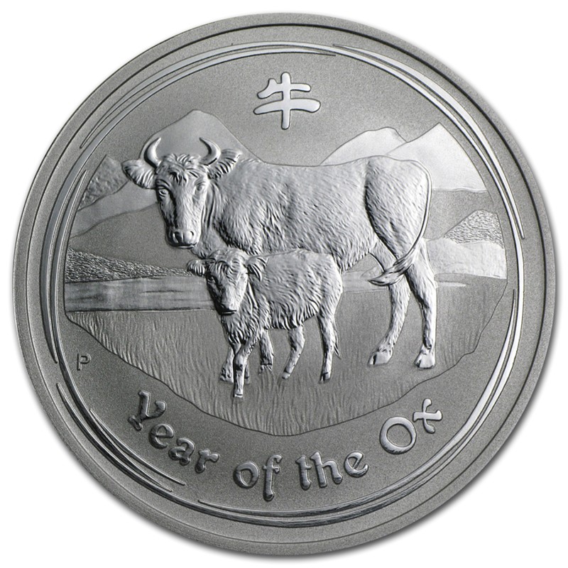 Серебряная монета Австралии "Год Быка" 2009 г.в., 31.1 г чистого серебра (проба 0,9999)