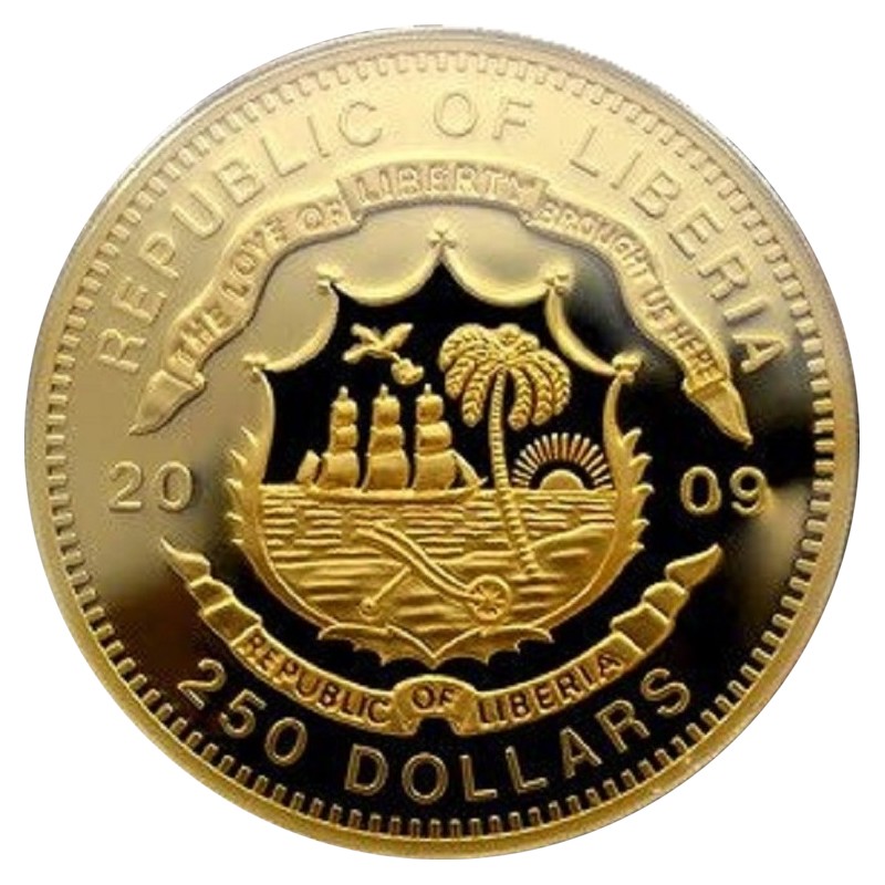 Золотая монета Либерии «Апостол Петр» 2009 г.в., 155.5 г чистого золота (проба 0.999)