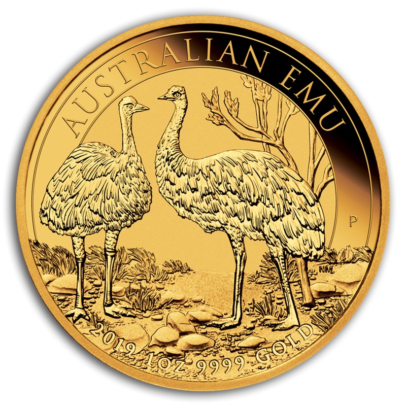Золотая монета Австралии «Страус Эму» 2019 г.в., 31.1 г чистого золота (проба 0.9999)