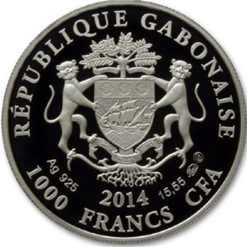 Серебряная монета Габона "Знаки Зодиака - Рак" 2014 г.в., 15.55 г чистого серебра (Проба 0,925)