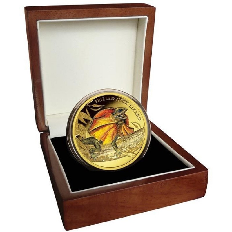 Золотая монета Ниуэ "Плащеносная ящерица" 2014 г.в., 31,1 г чистого золота (Проба 0,9999)