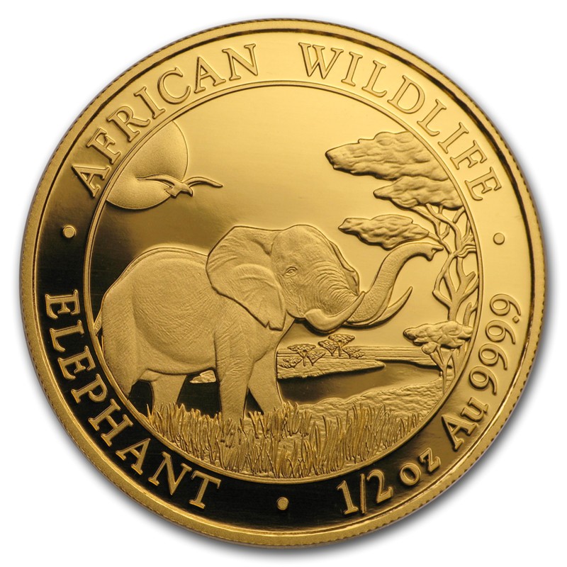Комиссия: Набор из 4-х золотых монет Сомали "Слон" 2019 г.в., 57,54 г чистого золота (Проба 0,9999)