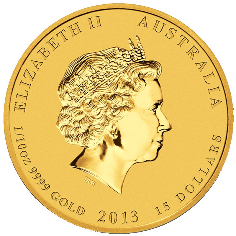Золотая монета Австралии "Лунар II - Год Змеи" 2013 г.в. с цветным изображением, 3.11 г чистого золота (Проба 0,9999)