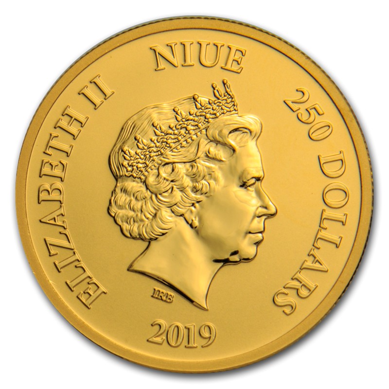 Золотая монета Ниуэ "Король-Лев" 2019 г.в., 31.1 г чистого золота (Проба 0,9999)