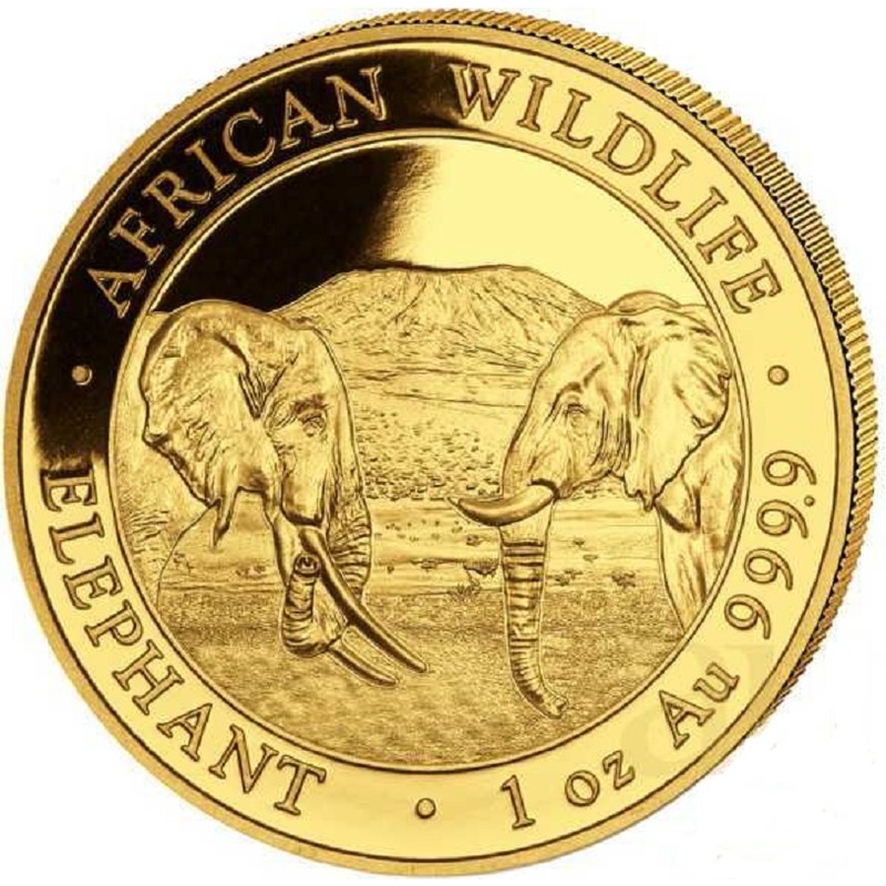 Золотая инвестиционная монета Сомали - Слон, 2020 г.в., 31.1 г чистого золота (проба 0,999)