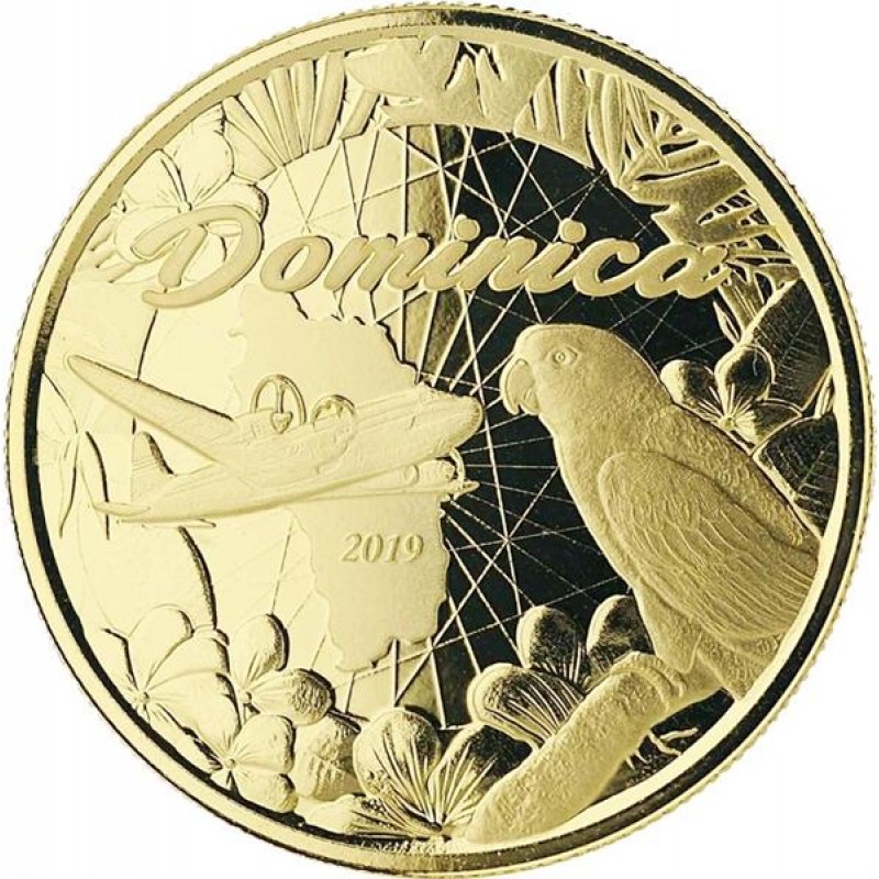 Золотая монета Доминики "Остров Природы. Попугай" 2019 г.в., 31.1 г чистого золота (Проба 0,9999)