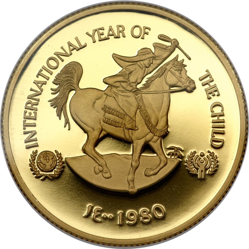 Комиссия: Золотая монета ОАЭ "Международный год детей" 1980 г.в., 15.45 г чистого золота (Проба 0,900)
