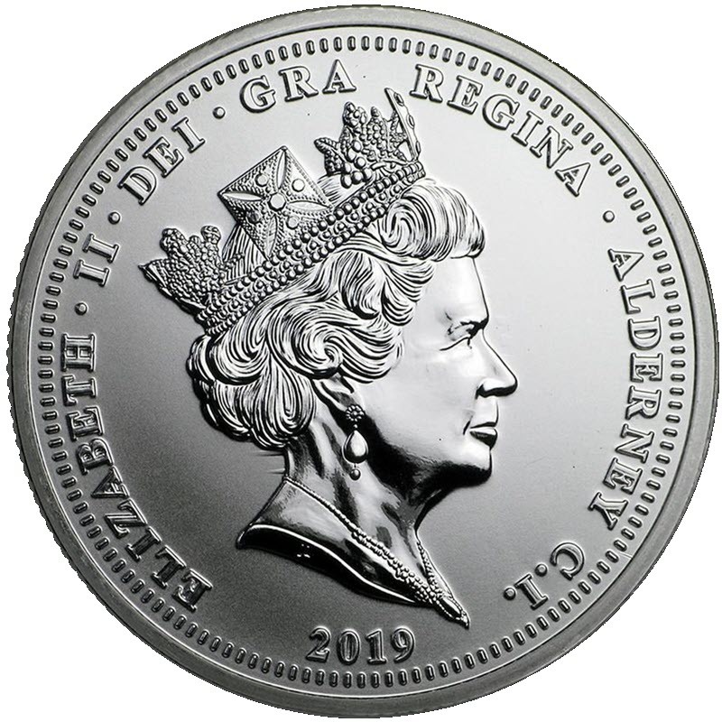 Серебряная монета Олдерни "Тупик" 2019 г.в., 31,1 г чистого серебра (проба 0,999)