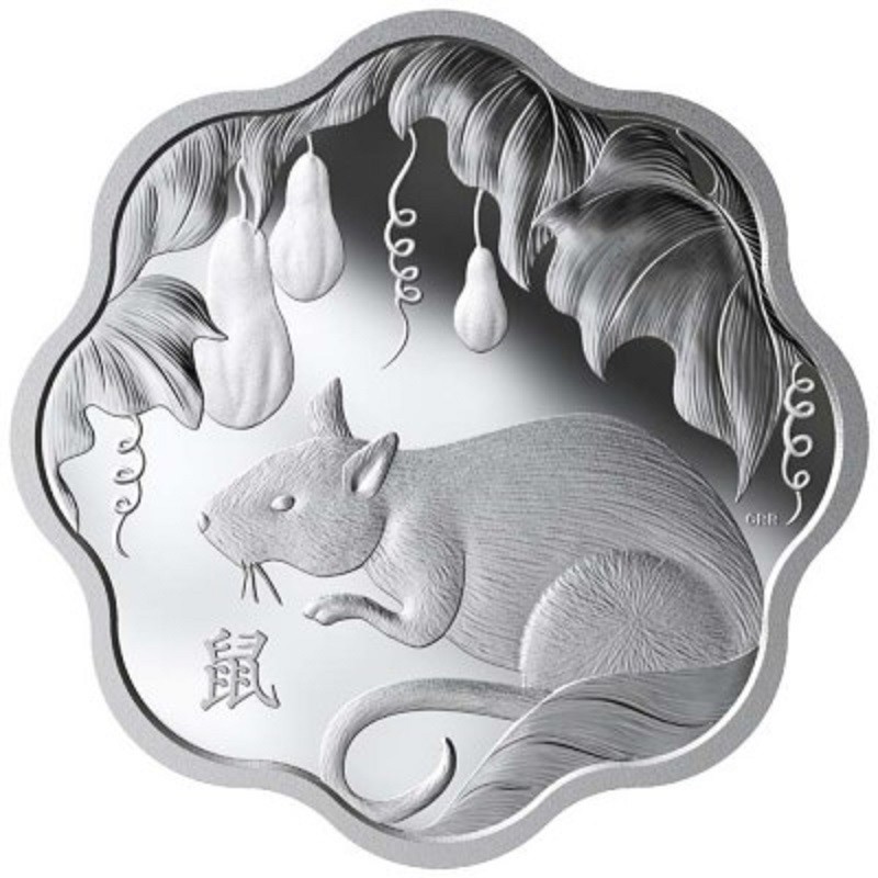 Серебряная монета Канады "Год Крысы-лотос" 2020 г.в., 26.7 г чистого серебра (проба 0,9999)