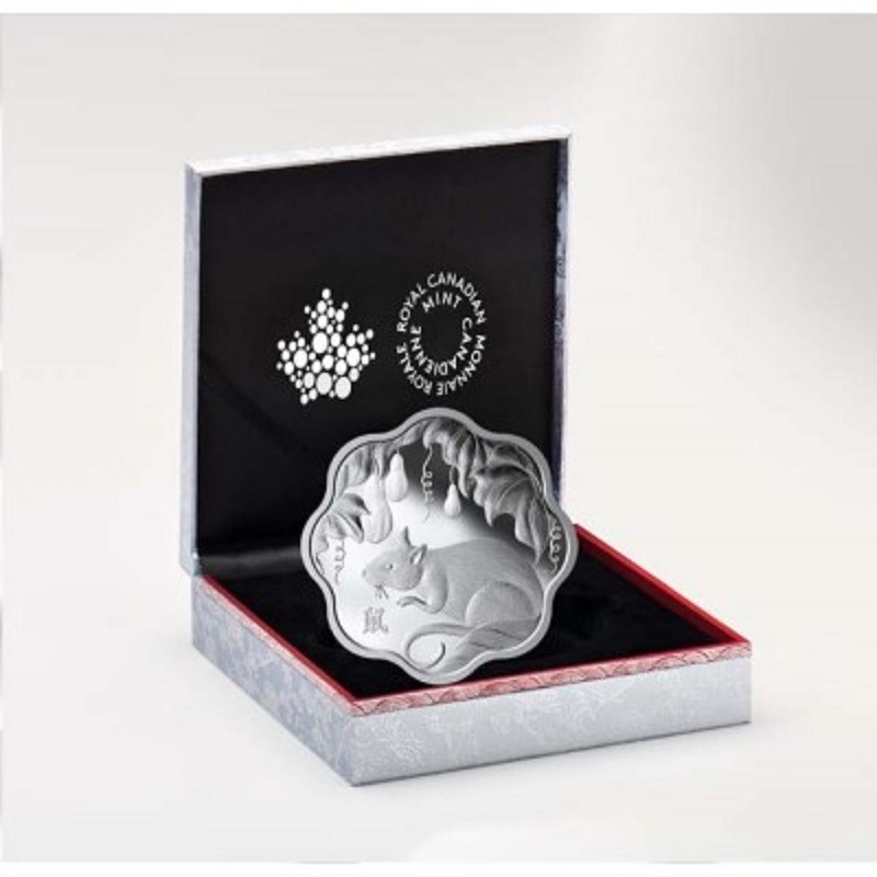 Серебряная монета Канады "Год Крысы-лотос" 2020 г.в., 26.7 г чистого серебра (проба 0,9999)