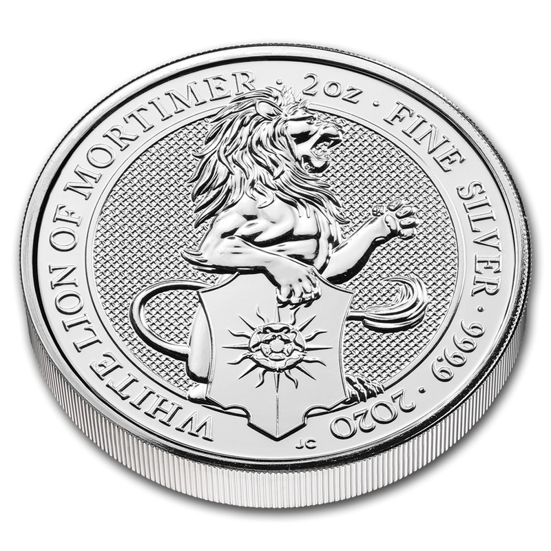 Серебряная монета Великобритании «Белый Лев Мортимера» 2020 г.в., 62.2 г чистого серебра (проба 0.9999)