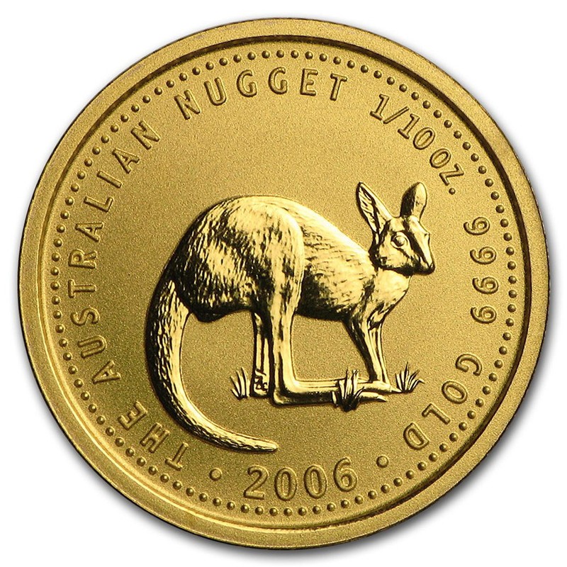 Золотая инвестиционная монета Австралии - Кенгуру 2006 г.в., 1/10 тройской унции (3,11 г) чистого золота (проба 0,9999)