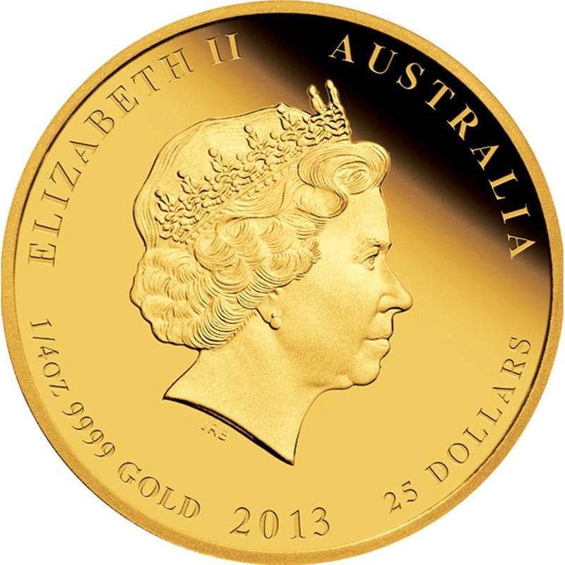 Золотая монета Австралии "Лунный календарь - Год Змеи" 2013 г.в.(с цветным изображением), 7.78 г чистого золота (Проба 0,9999)