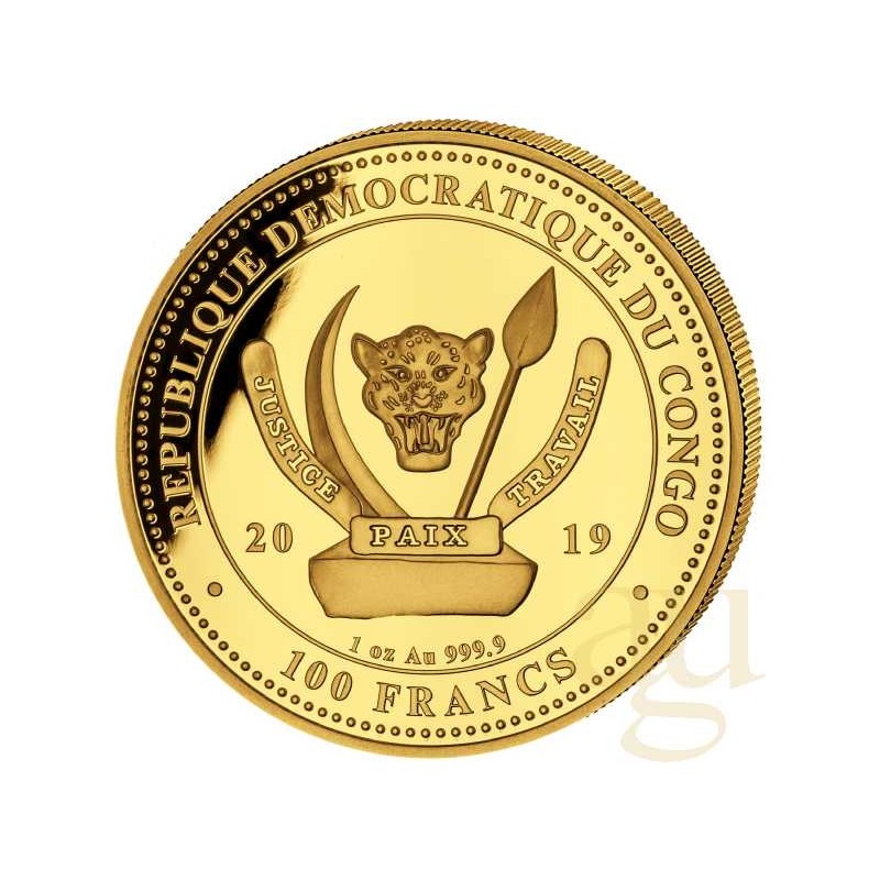 Золотая монета Конго "Мир дикой природы. Жираф"  2019 г.в., 31.1 г чистого золота (проба 0.9999)