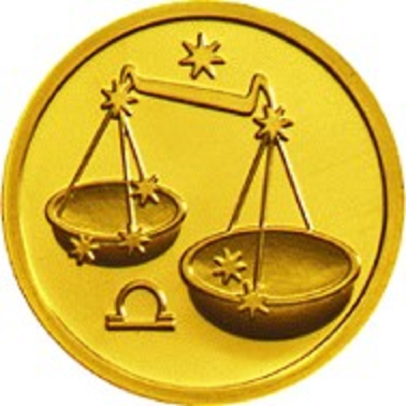 Золотая монета России "Знаки Зодиака - Весы", 2002 г.в., 3.11 г чистого золота (Проба 0,999)