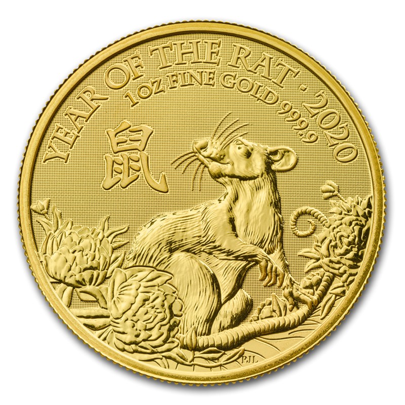 Золотая монета Великобритании "Год Крысы" 2020 г.в., 31.1 г чистого золота (Проба 0,9999)