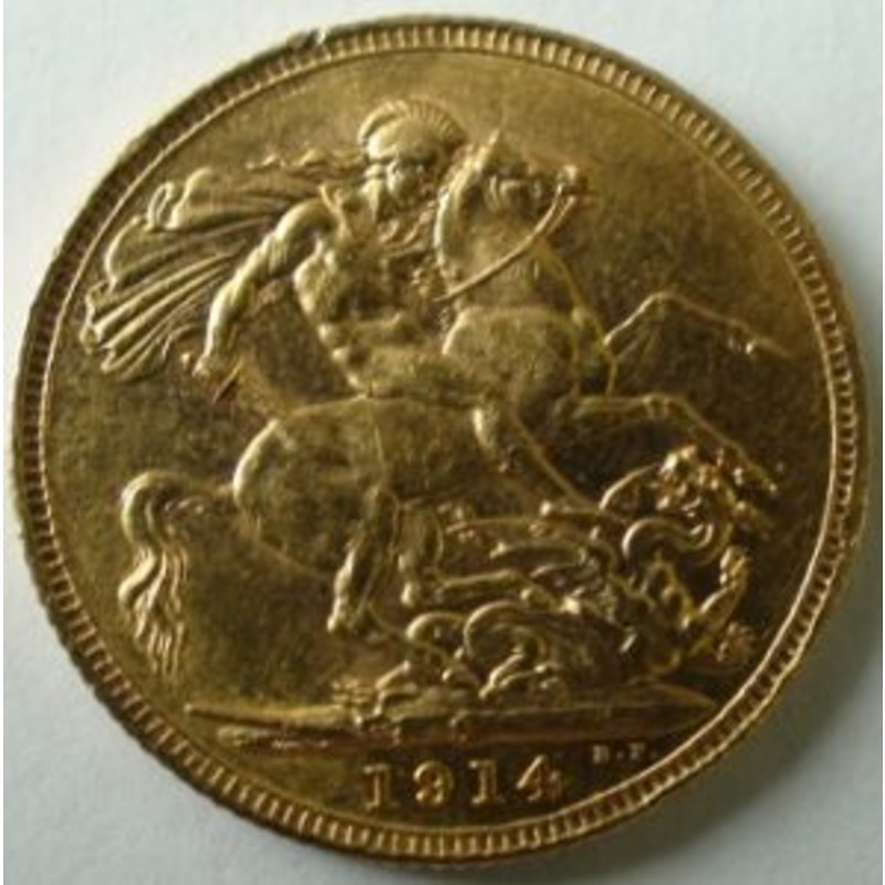 Золотая монета Великобритании "Соверен Георга V (1911-1936 гг)", 7.32 г чистого золота (проба 0,917)