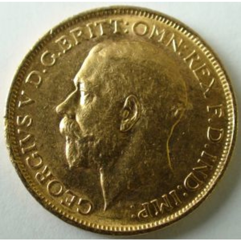 Золотая монета Великобритании "Соверен Георга V (1911-1936 гг)", 7.32 г чистого золота (проба 0,917)