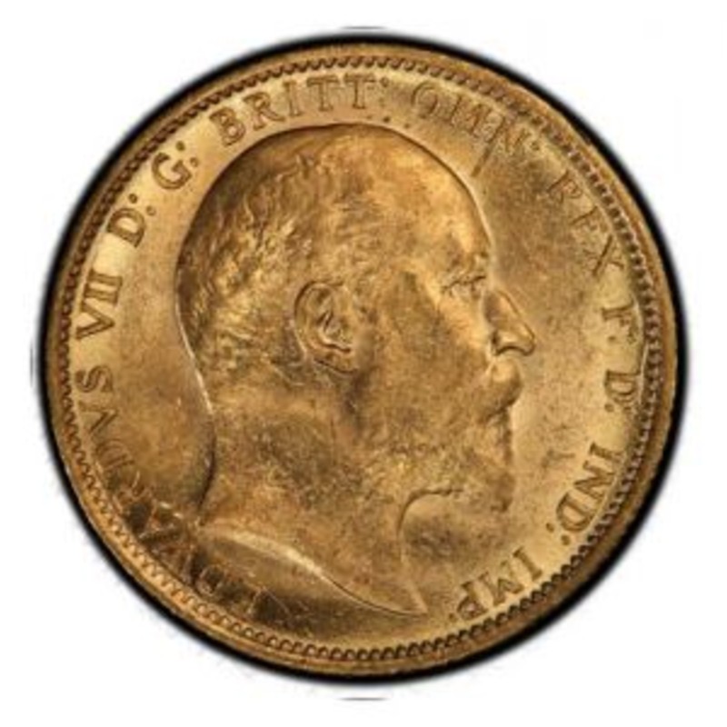 Золотая монета Соверен Эдуарда VII (7.32 г чистого золота)