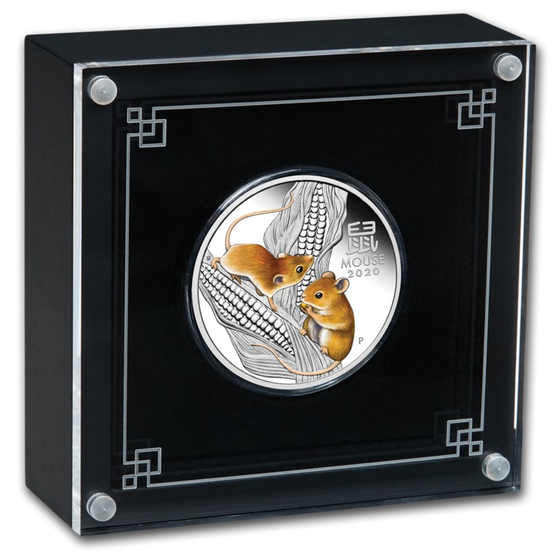 Серебряная монета Австралии "Год Крысы" 2020 год (пруф с цветом), 31.1 г чистого серебра (Проба 0,9999)