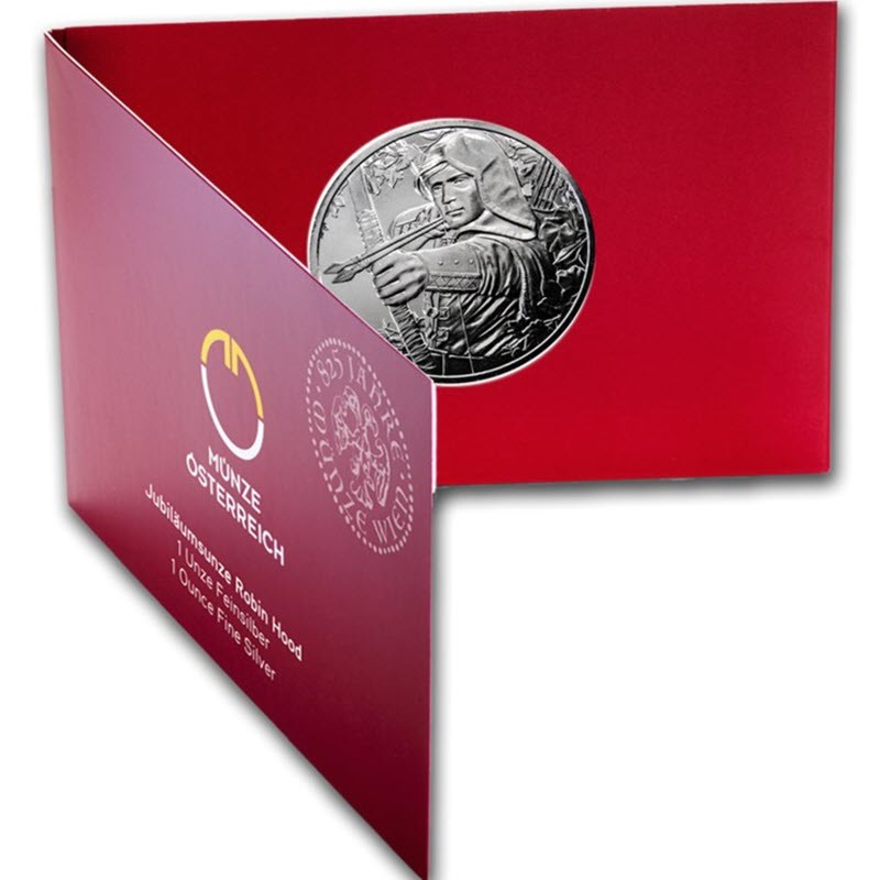 Серебряная монета Австрии "Робин Гуд" 2019 г.в. (в блистере), 31.1 г чистого серебра (Проба 0,999)