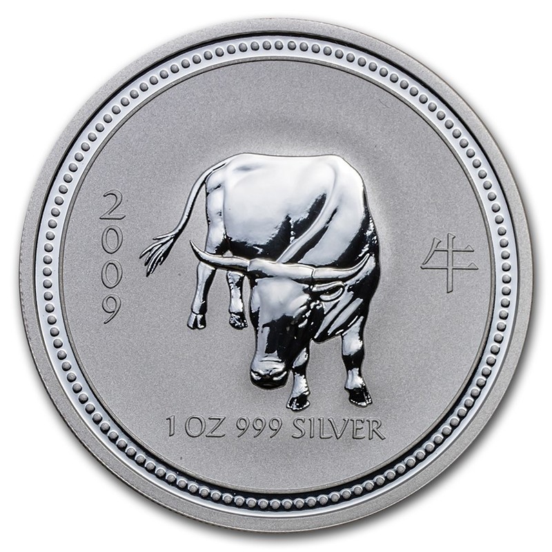 Серебряная монета Австралии "Лунный календарь - Год Быка" 2009 г.в., 31.1 г чистого серебра (проба 0,9999)