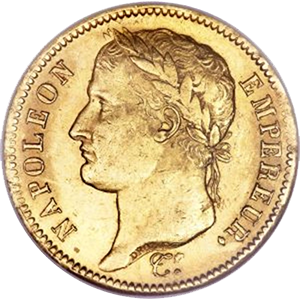 Золотая монета 40 франков Наполеона Бонапарта (11,61 г чистого золота, проба 0,900)